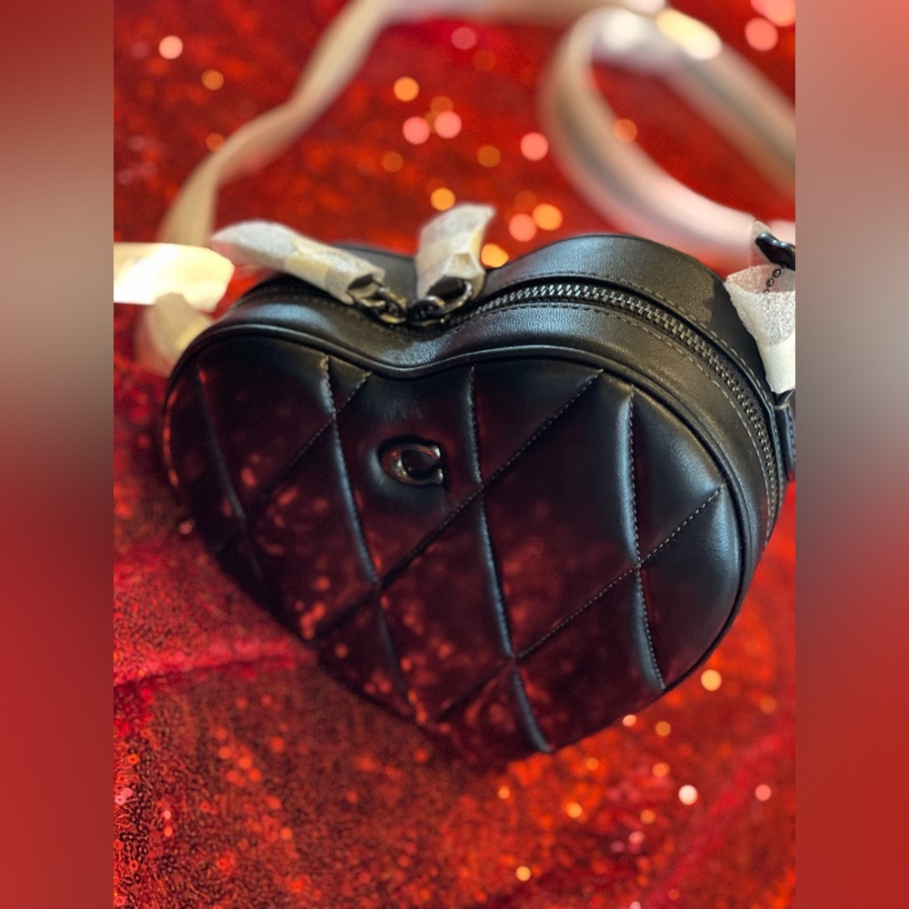COACH NWT Quilted Leather Black Heart Crossbody Bag